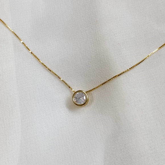Single Bezel Sterling 925 Gold Dainty Necklace - Picture 2 of 12